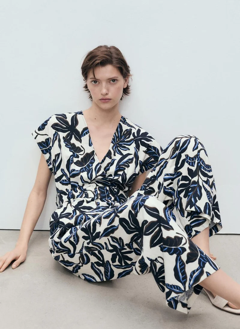 MANGO  printed linen jumpsuit with belt for Women | Best Price UAE